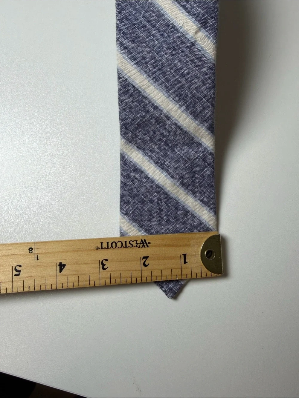 J. Crew Hand Made in USA 100% Linen Navy and White Striped Linen Slim Tie